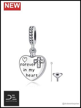 925 Sterling Silver Heart Photo Charm Memorial Urn Bead